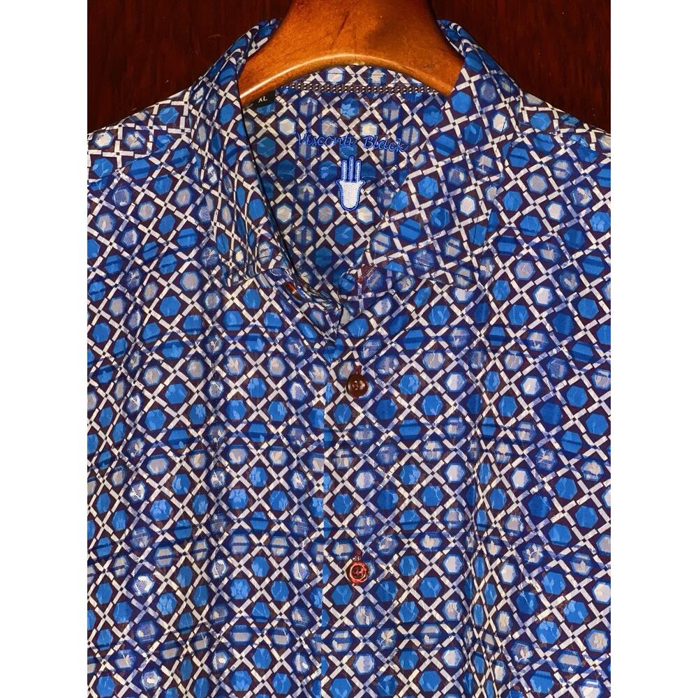 LUCHIANO VISCONTI SIGNATURE COLLECTION SHADES OF BLUE DIAMOND PATTERN SHIRT XL